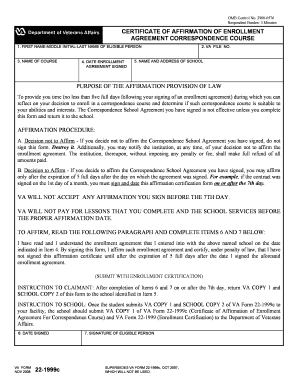 Certificate of Affirmation of Enrollment Agreement for Correspondence Course