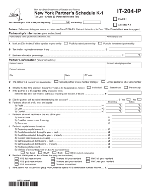 New York Partner’s Schedule K-1 IT-204-IP