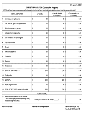 SF-424C Construction Budget Form
