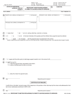 Response to Motion Regarding Payment Plan/Discharge of Arrears