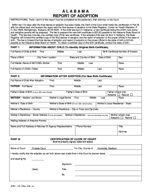 Alabama Report of Adoption