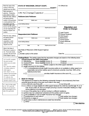Wisconsin Stipulation and Order to Change Custody