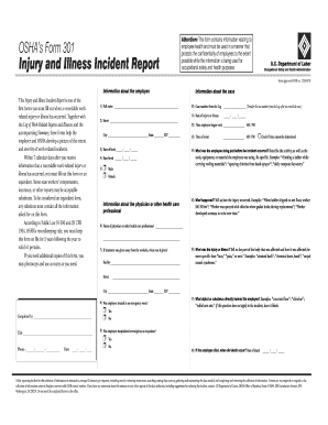 OSHA Form 301 Injury and Illness Incident Report