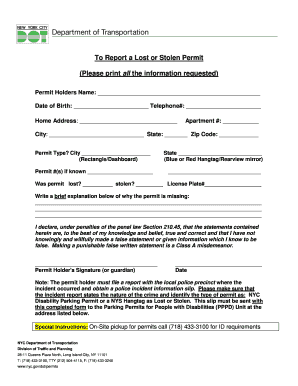 Lost or Stolen Permit Report Form