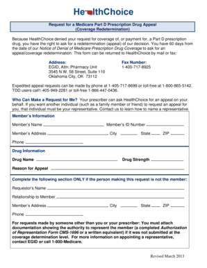 Medicare Part D Prescription Drug Appeal Form