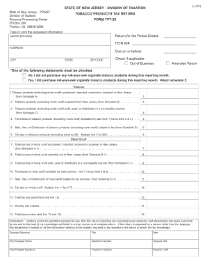 New Jersey Tobacco Products Tax Return