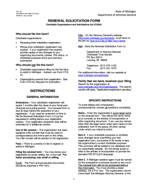 Michigan Charitable Organization Renewal Solicitation Form