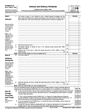 Schedule B Form 1040A or 1040 Interest and Ordinary Dividends