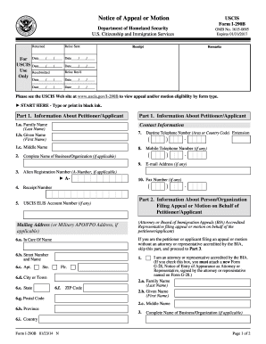 USCIS Form I-290B Notice of Appeal or Motion