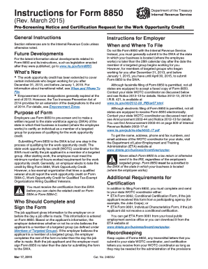 Form 8850 Pre-Screening Notice