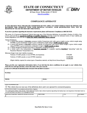 Connecticut Commercial Vehicle Insurance Compliance Affidavit