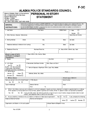 Alaska Police Standards Council Personal History Form