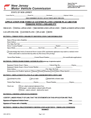 New Jersey Disability License Plate Application