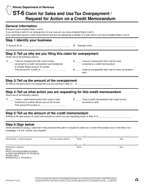 Illinois ST-6 Claim for Sales and Use Tax Overpayment