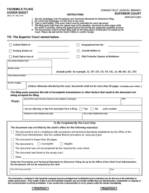 Connecticut Judicial Branch Facsimile Filing Cover Sheet