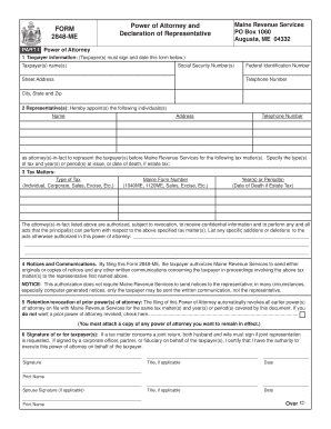 Maine Power of Attorney Form 2848-ME