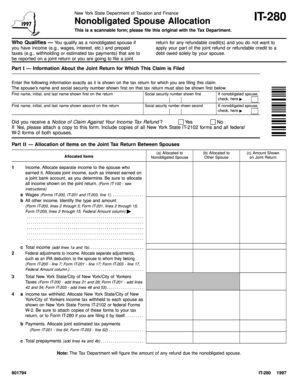 New York Nonobligated Spouse Allocation Form IT-280