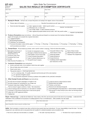 Idaho Sales Tax Resale or Exemption Certificate