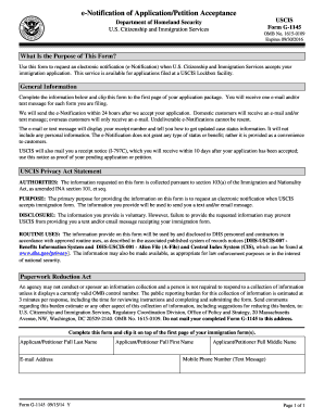 USCIS Form G-1145 e-Notification Request