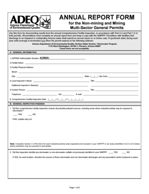 Arizona Annual Report Form for Multi-Sector General Permits