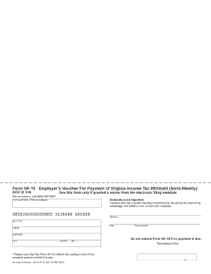 Virginia VA-15 Semi-Weekly Withholding Tax Payment