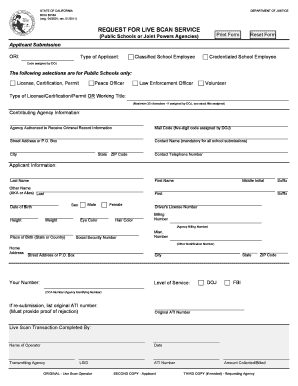 California Request for Live Scan Service