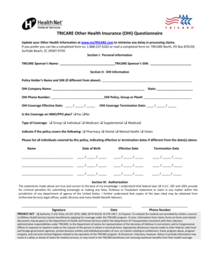 TRICARE Other Health Insurance Questionnaire