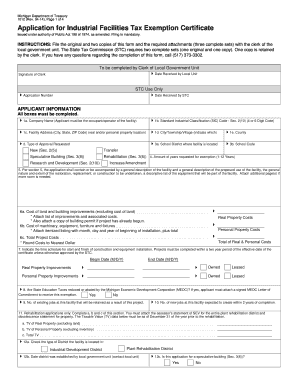 Michigan Industrial Facilities Tax Exemption Certificate Application