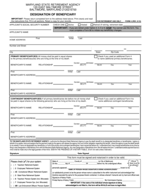 Maryland State Retirement Beneficiary Designation Form