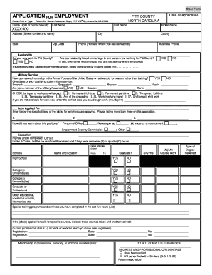 Pitt County Employment Application
