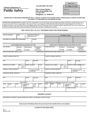 Alabama Motor Vehicle Accident Report Form