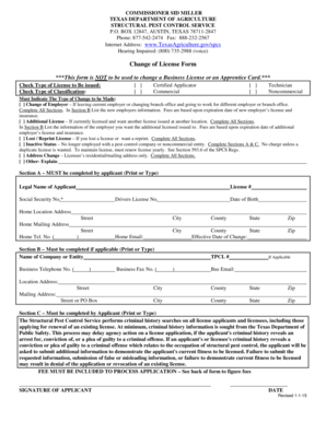 Texas Structural Pest Control License Change Form