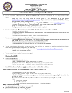 Vehicle for Hire Driver's License Application