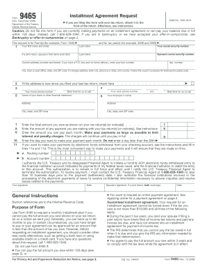 IRS Installment Agreement Request Form 9465