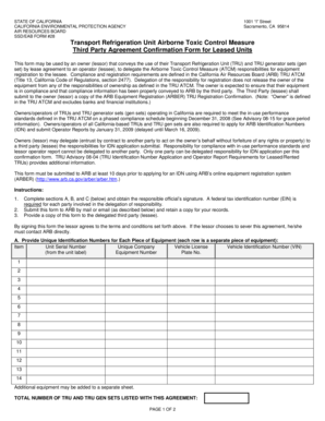 California TRU Third Party Agreement Confirmation Form