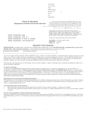 Michigan MDHHS Request for Hearing Form