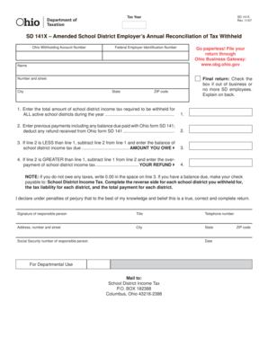 Ohio SD 141X Amended School District Employer's Annual Reconciliation