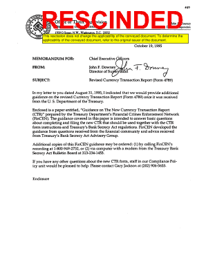 Revised CTR Form 4789 Instructions