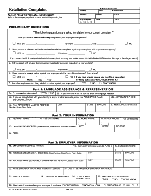 California Retaliation Complaint Form