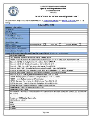 Kentucky Individual Income Tax Return Letter of Intent