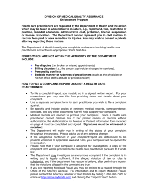 Florida Healthcare Practitioner Complaint Form
