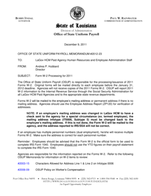 Form W-2 Processing for 2011