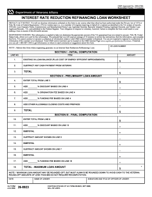 VA Interest Rate Reduction Refinancing Loan Worksheet
