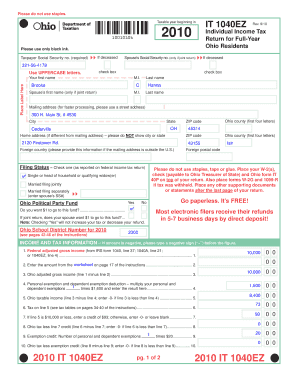 Ohio IT 1040EZ Tax Form