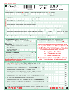 Ohio IT 1040 Individual Income Tax Return