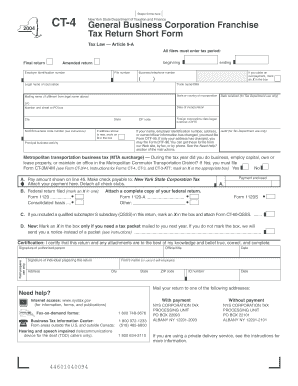 New York State Business Corporation Franchise Tax Return Short Form