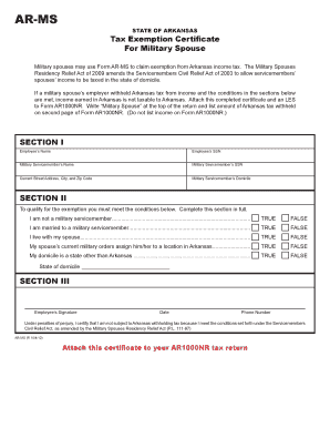Arkansas Military Spouse Tax Exemption Certificate