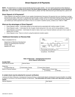 Wisconsin Unemployment Insurance Direct Deposit Authorization