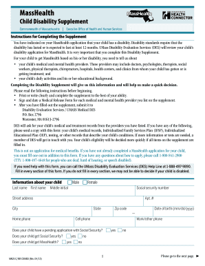 MassHealth Child Disability Supplement