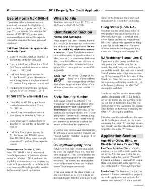 New Jersey Property Tax Credit Application